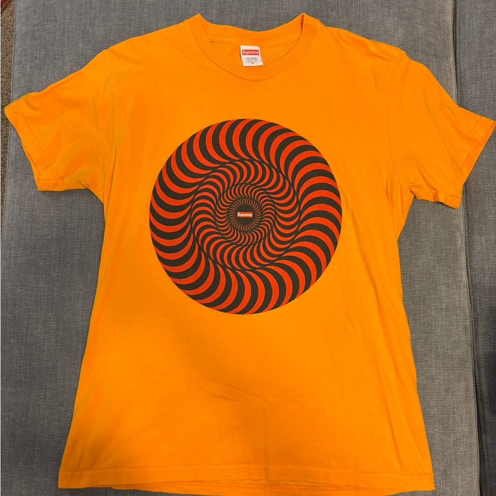 Supreme Orange Tee with Black Hypnotic Design